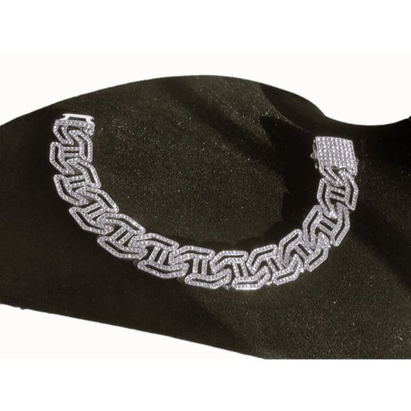 8" Mens 2ct Diamond 14K White Gold Chain Link Bracelet 2 ct 14 Karat Silver 8in - Picture 6 of 11